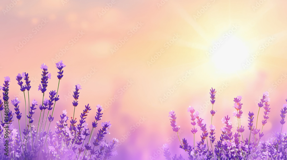 Naklejka premium Beautiful lavender flowers bathed in sunlight creating a serene and tranquil scene in a blooming field
