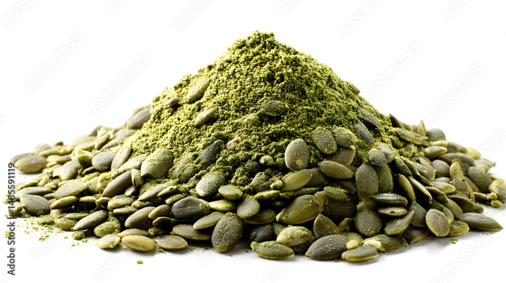 Obraz premium A vibrant pile of ground pumpkin seeds, showcasing earthy tones and texture, perfect for healthy eating.