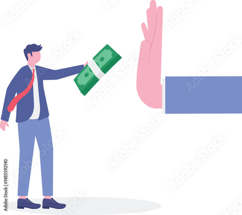 Stop Corruption, refusing to take bribery money concept

