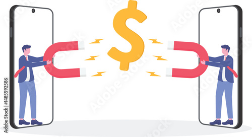 Fight for money, tug of war, business competition fight for market share or work conflict concept.flat illustration.

