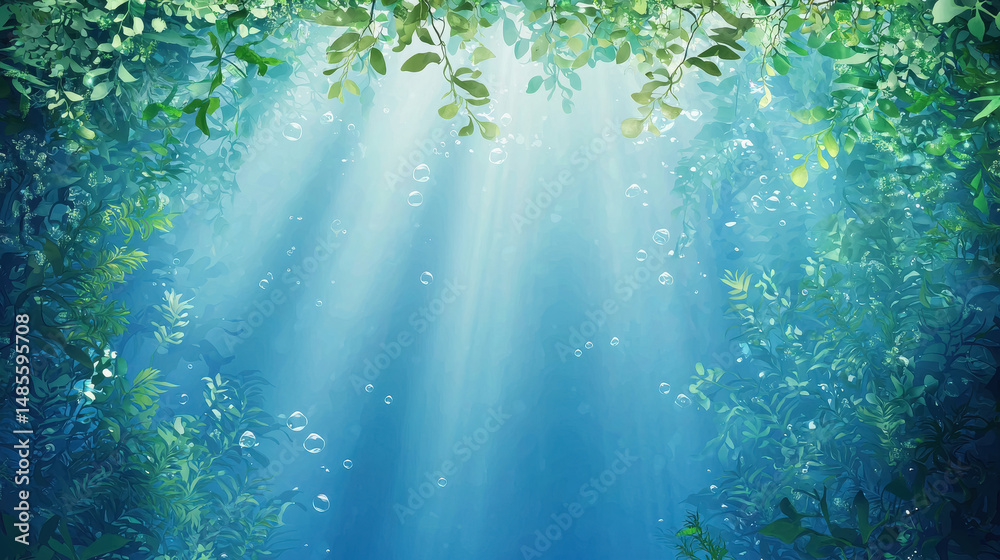 Obraz premium Picturesque forest scene bathed in natural sunlight shining through leaves creating an inviting and serene atmosphere