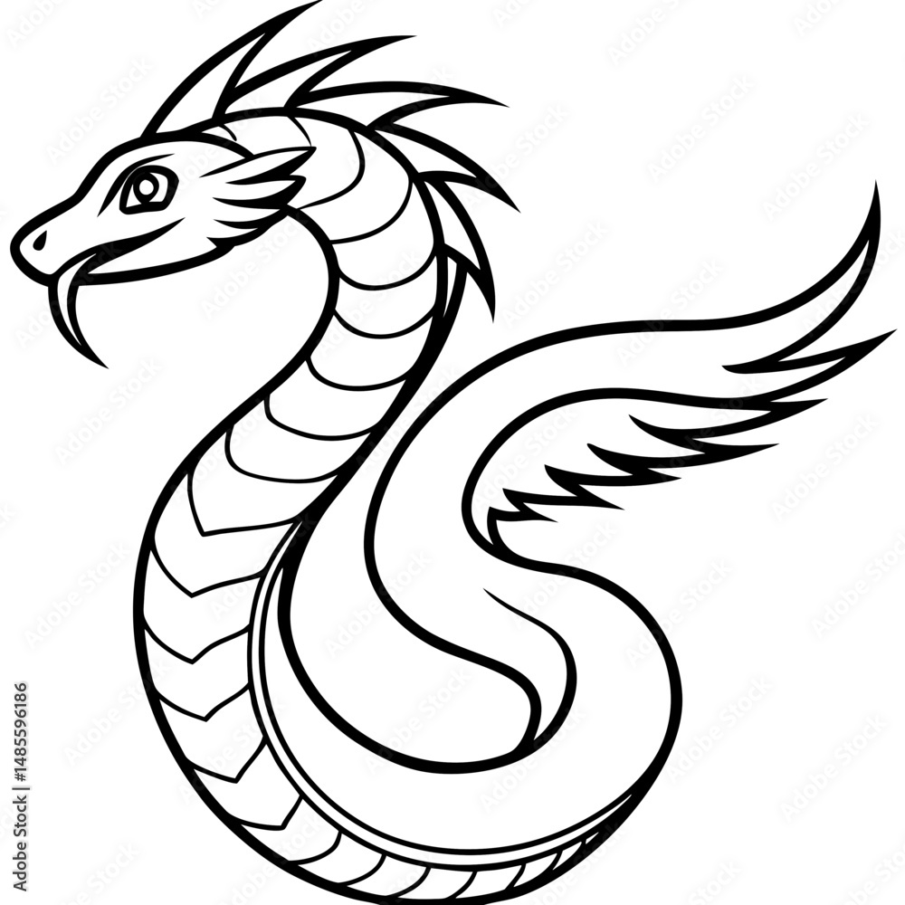 Fototapeta premium Feathered Viper line art vector