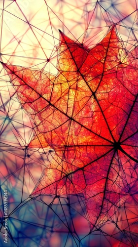 Intricate patterns of a leaf displayed under a microscope showcasing the delicate interweaving structure and vibrant colors