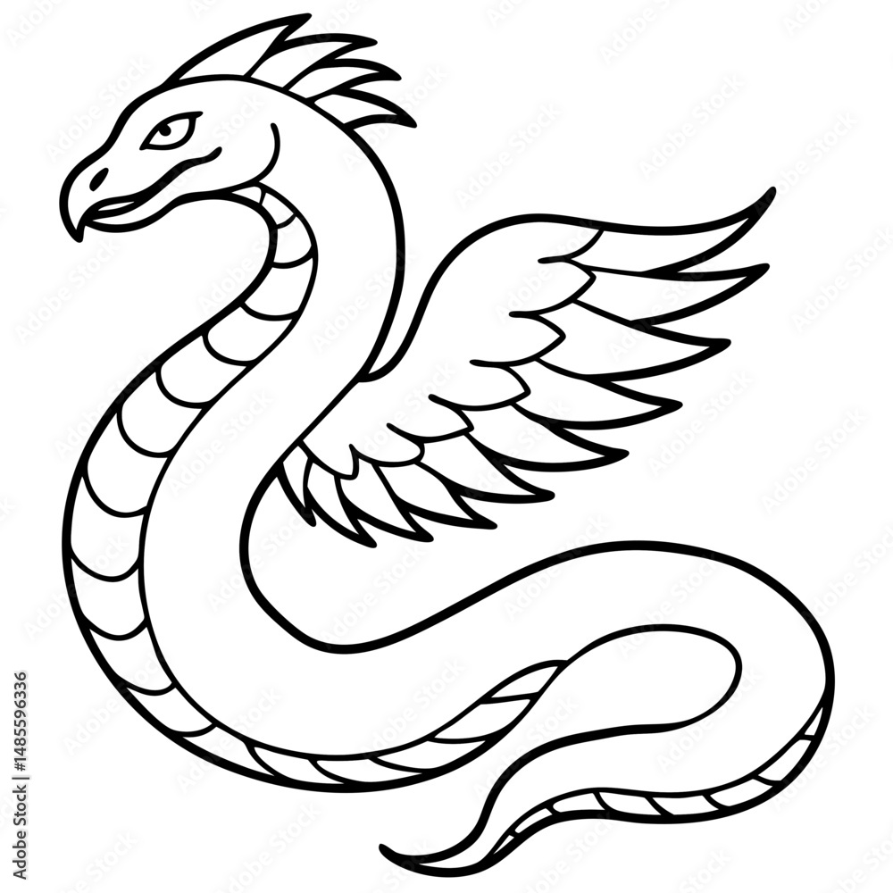 Obraz premium Feathered Viper line art vector