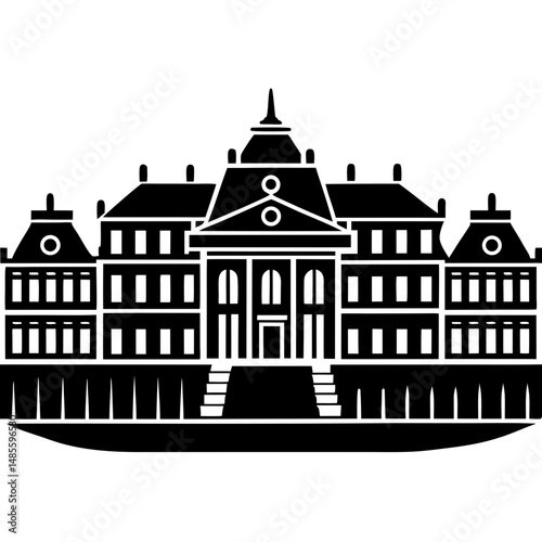 Ornate building facade silhouette vector illustration
