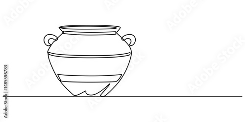 clay pot continuous line drawing, One line drawing of ancient Greek clay vase, isolated on white background, Clay pot, Water Pot-line art, single line art, continuous line art, vector art.