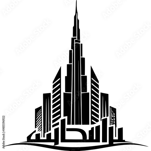 Dubai skyline tower black silhouette vector illustration