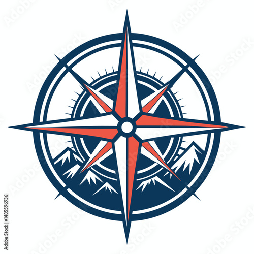 Design a minimalist, clean vector logo a stylized compass rose forming the letter 'R'.  Prioritize readability and modern aesthetics.