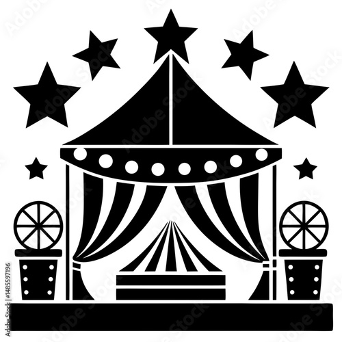 Circus tent with stars silhouette vector illustration