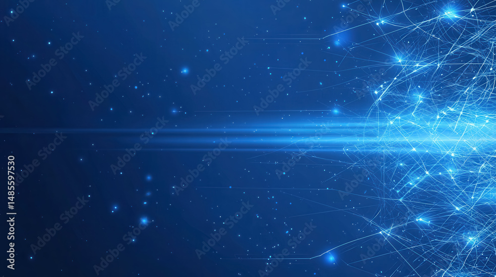 Fototapeta premium Modern blue background featuring lines and dots with a blurred effect for a creative abstract illustration