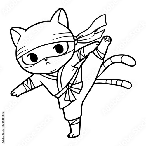Cat ninja drawing illustration. coloring pages for kids