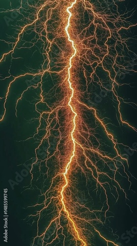 Lightning bolt strikes earth during a thunderstorm, revealing powerful energy in the night sky over a rural landscape