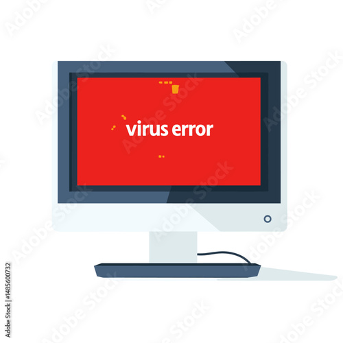 Graphic of hacking computers hardware. Laptop with error message. Monitor screen with a virus computer worm Flat design vector illustration