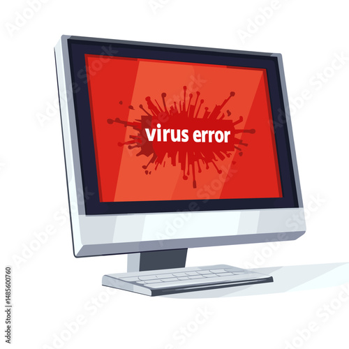 Graphic of hacking computers hardware. Laptop with error message. Monitor screen with a virus computer worm Flat design vector illustration