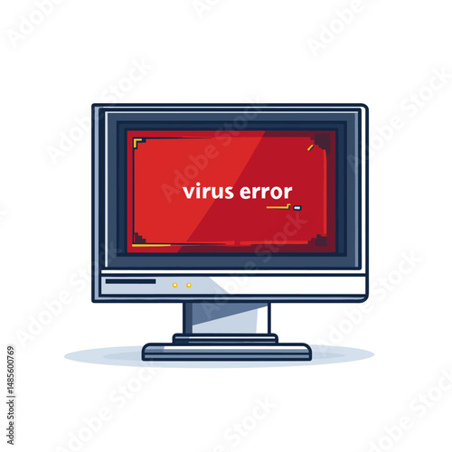 Graphic of hacking computers hardware. Laptop with error message. Monitor screen with a virus computer worm Flat design vector illustration