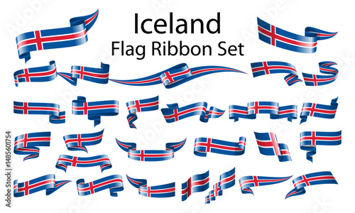 Iceland ribbon flag set