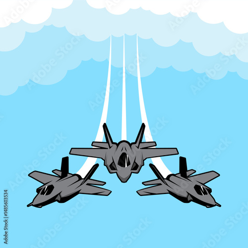 fighter jets in formation air show vector illustration