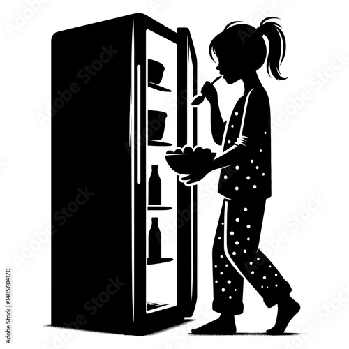 Woman Snacking From Refrigerator Late At Night
