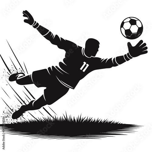 Goalkeeper diving to catch ball on grassy field