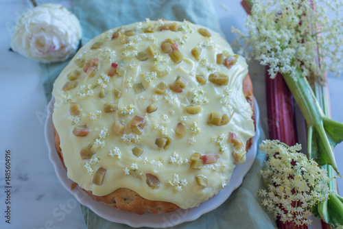 sweet home made elderflower rhubarb cake