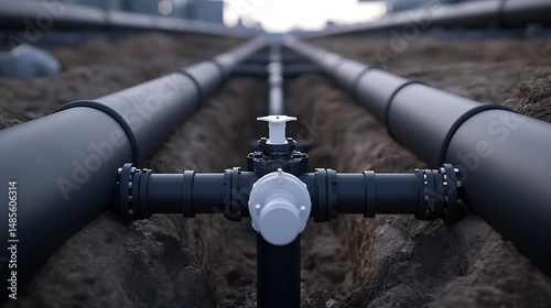 Underground Pipelines: A crucial infrastructure system, featuring valves and secure connections, vital for transporting resources, set in an urban environment. photo
