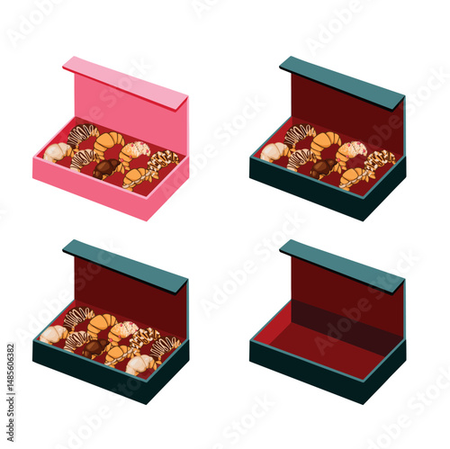 giftbox set with french croissants, pastry hand drawn illustration