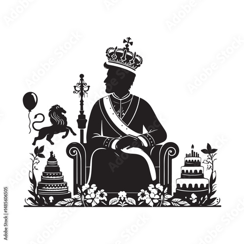 Kings Birth Day Silhouette Vector Illustration, Solid White Background.