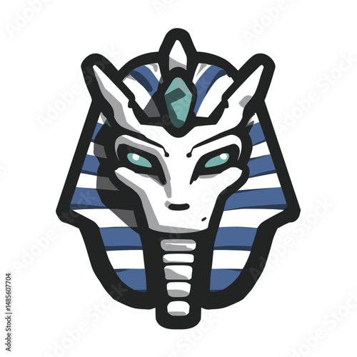 Pharaoh Warrior Mascot Head Logo with Egyptian Headdress in Vector Style best for ancient culture games and historical avatars