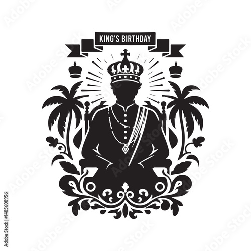 Kings Birth Day Silhouette Vector Illustration, Solid White Background.