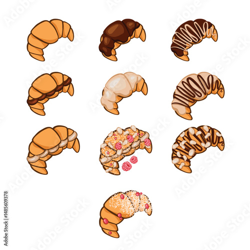 Set of delicious Croissants hand drawn illustration color
