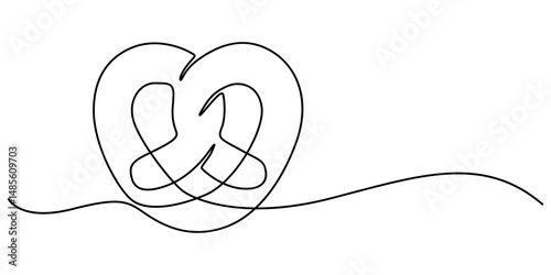 one line art Pretzel vector illustration. line art, one continuous line, simple, hand drawn and sketch style. for icons, symbols, signs or logos, One line continuous pretzel bakery symbol concept. 