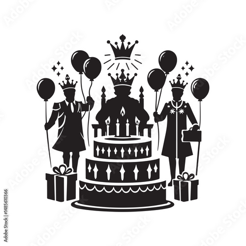 Kings Birth Day Silhouette Vector Illustration, Solid White Background.