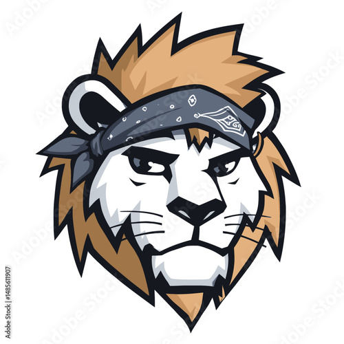Fierce Cartoon Lion Heads with Bandanas and Unique Expressions