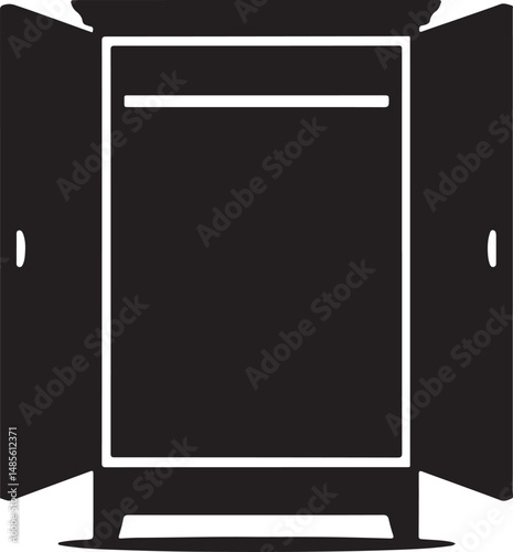 Wardrobe Silhouette with Open Doors in Vector Style