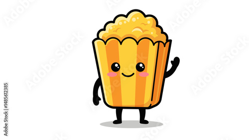 Cute Popcorn Cartoon Character Waving
