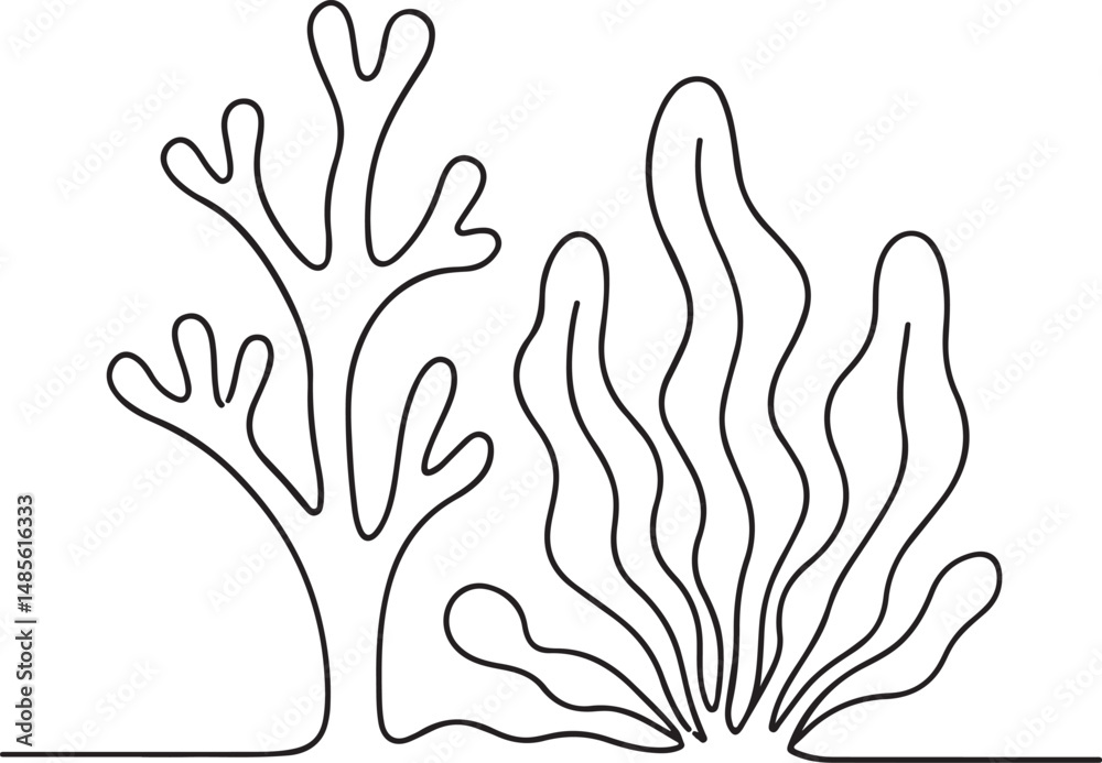 Fototapeta premium Coral Reef Vector Line Art in Clean Style