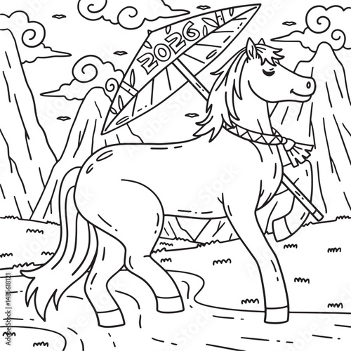 Year of the Horse 2026 Oil Paper Umbrella Coloring