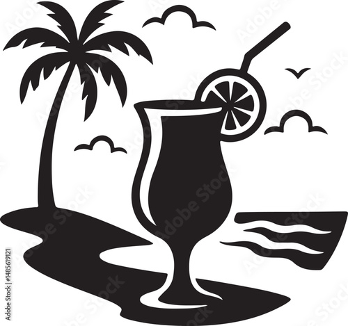 Beach Drink Silhouette in Tropical Vector Style