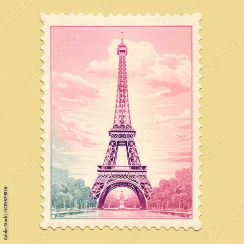 Wallpaper Mural Eiffel tower Risograph style architecture postage stamp outdoors. Torontodigital.ca