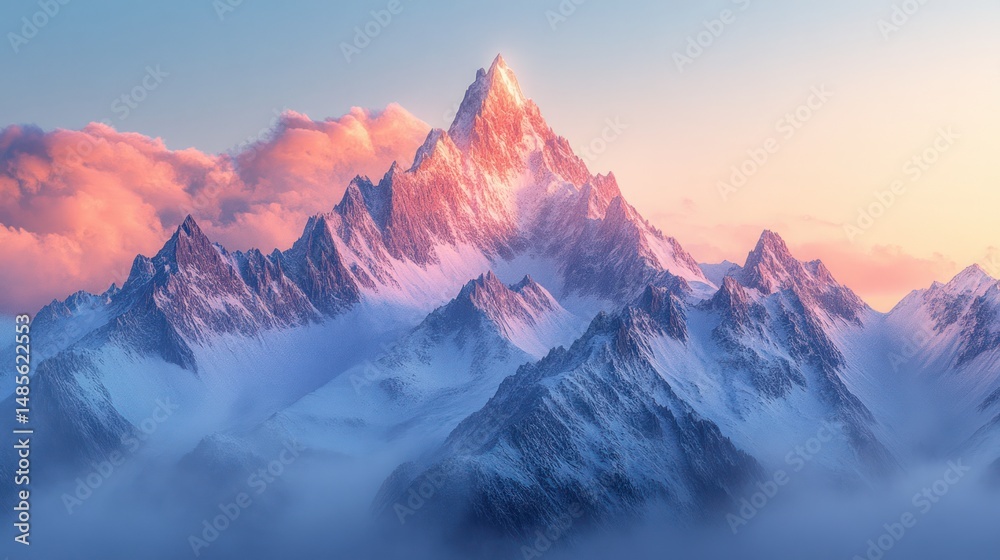 Obraz premium Majestic Mountain Peak Sunrise Cloudscape