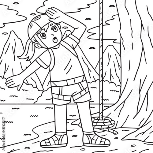 Bouldering Girl at the Foot of the Rock Coloring 