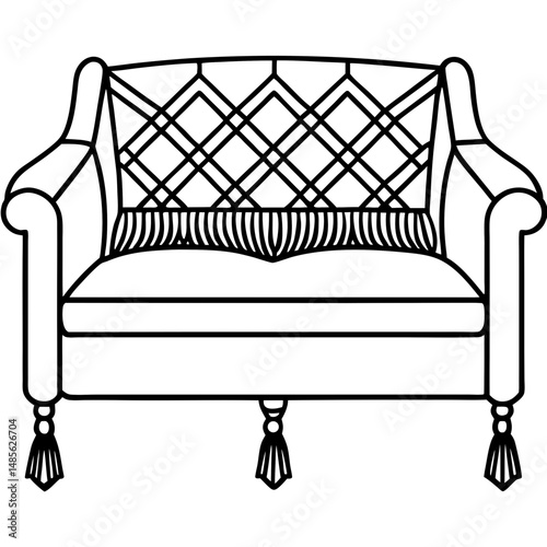 Earth-Toned Couch & Macrame Wall Art – Silhouette Vector