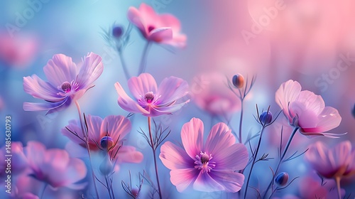 Soft Pink Cosmos Flowers in a Dreamy Field