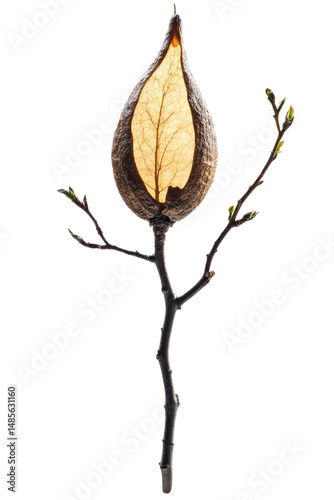 Isolated Seed Pod Branch with Buds