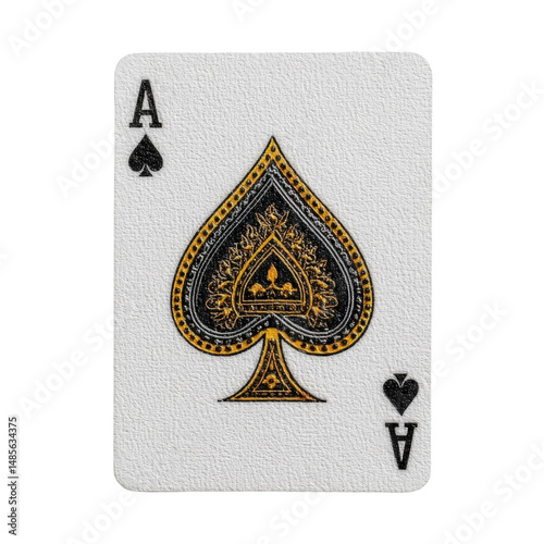 Ace of Spades Playing Card: Close-up view of an ace of spades playing card, featuring intricate details and a luxurious design.  The card is sharply focused against a plain background. 