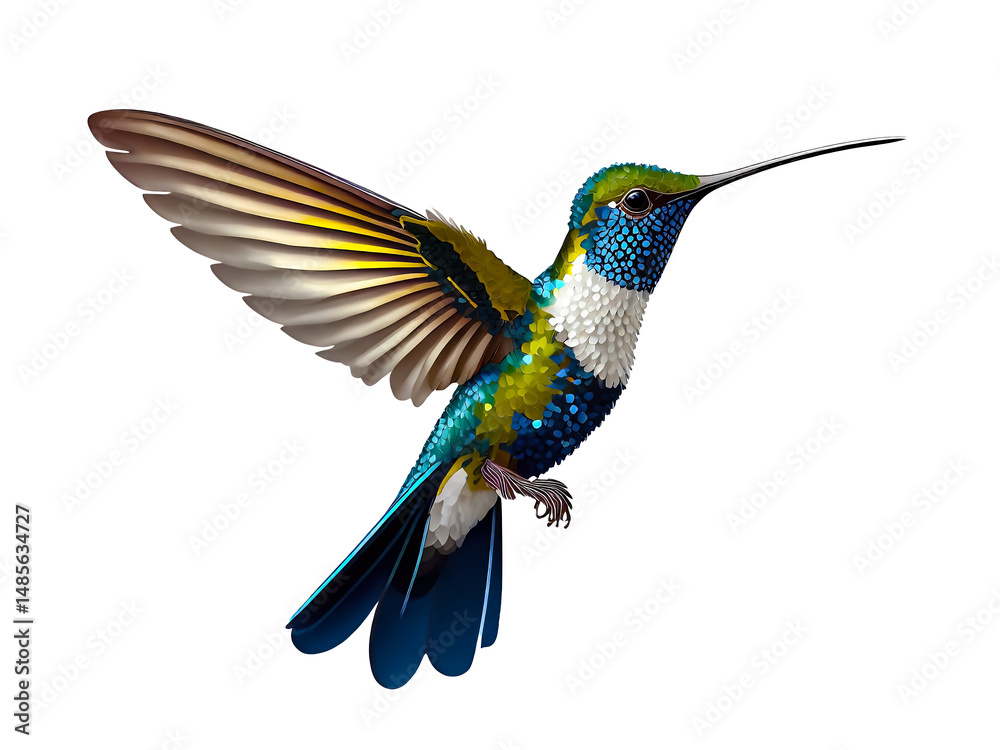 Fototapeta premium Iridescent hummingbird on isolated transparent background, realistic style, png