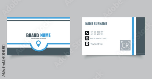 Modern Minimalist Business Card Template. Includes front and back sides with editable name, title, contact details, website.