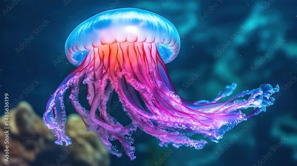 Naklejka premium Mesmerizing Jellyfish Underwater: A Symphony of Pink and Blue