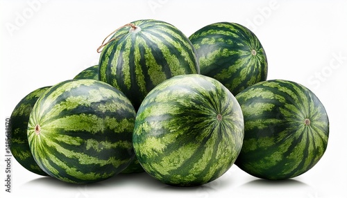 Stacked Whole Watermelons on White Background