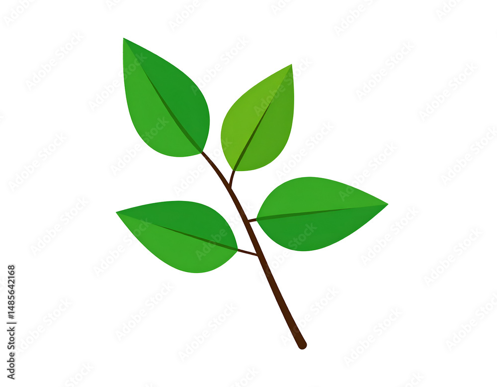 Fototapeta premium Simple illustration of a sprig with four vibrant green leaves